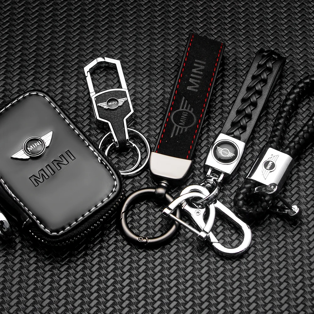 3D Metal/Leather Car Styling Keychain For MINI Cooper One S JWC R55 R56 F56 R57 R58 R59 R60 Key Chain Key Rings Auto Accessories