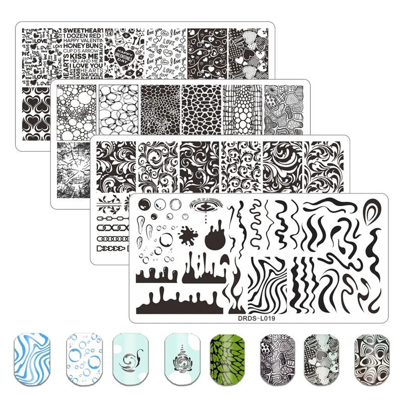 New Line Bubbles Nail Stamping Plates Diamond Ring Printing Plates Leaf Butterfly Stainless Steel Stencil Manicure Stamp Tool