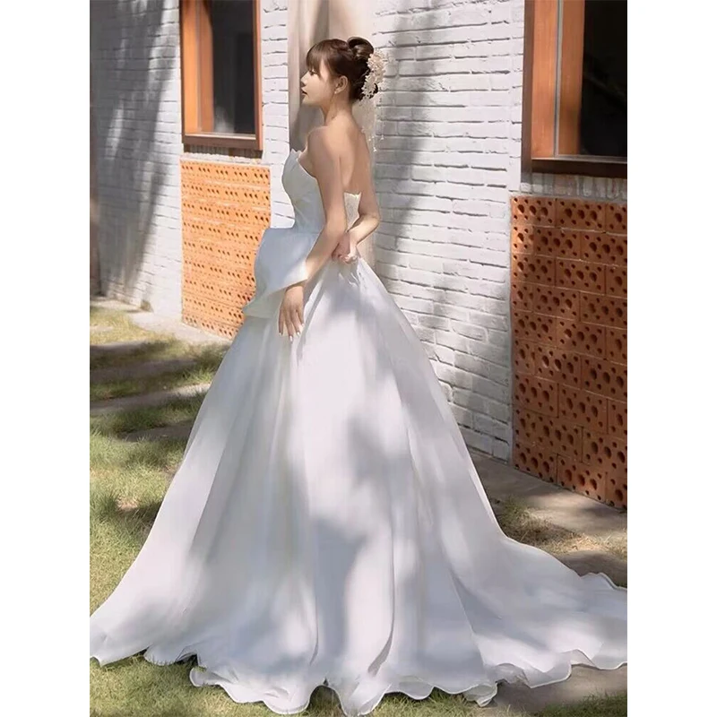 Strapless Wedding Dress 2023 New Simple Summer Silky Organza Bridal Dress Pregnant Women Vestido De Noiva Plus Size Made Custom