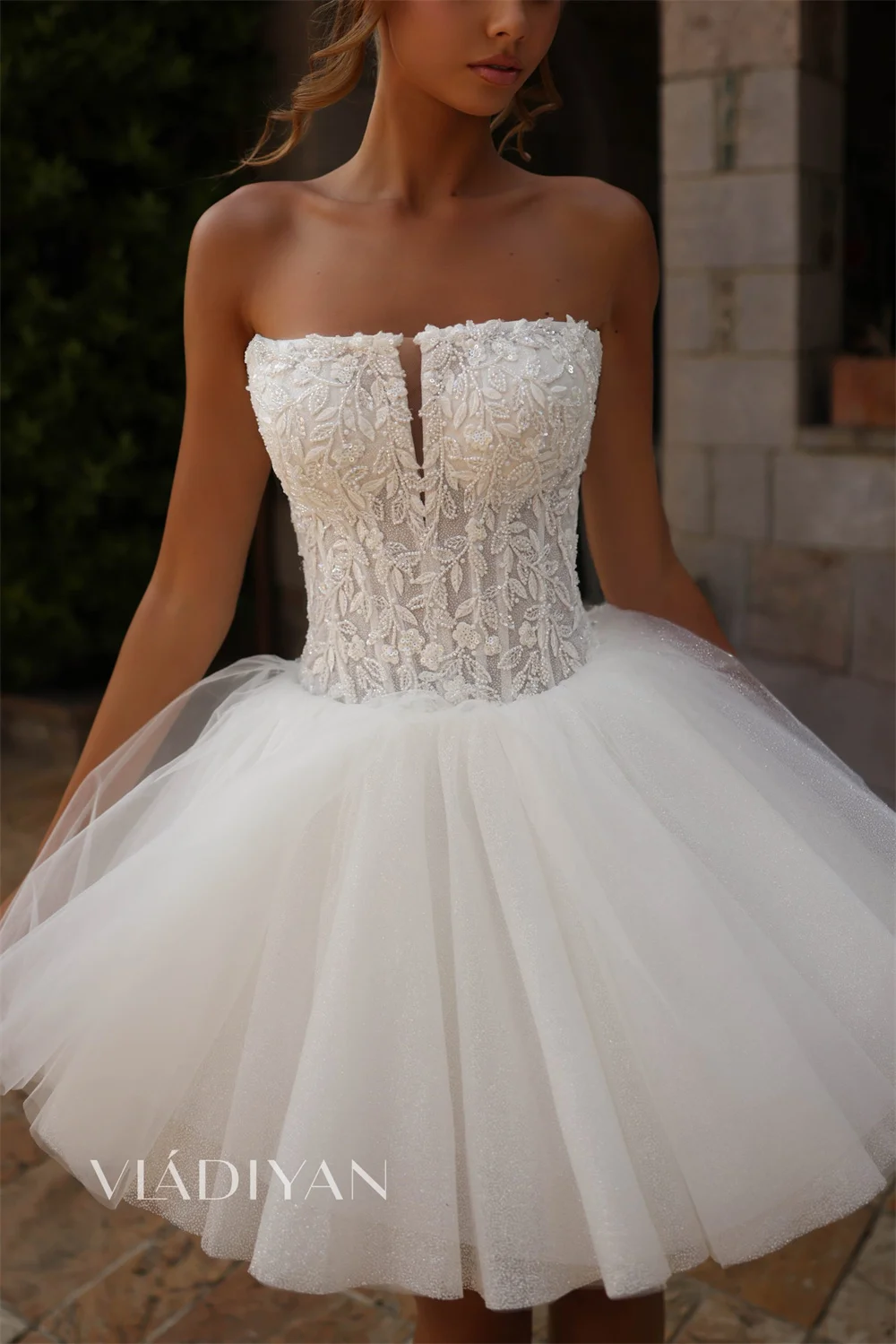 Suknia ślubna w stylu A z białą koronką, bez ramiączek, mini, vestidos de noiva, sukienki wieczorowe bez rękawów, Kyoto, kolekcja 2025