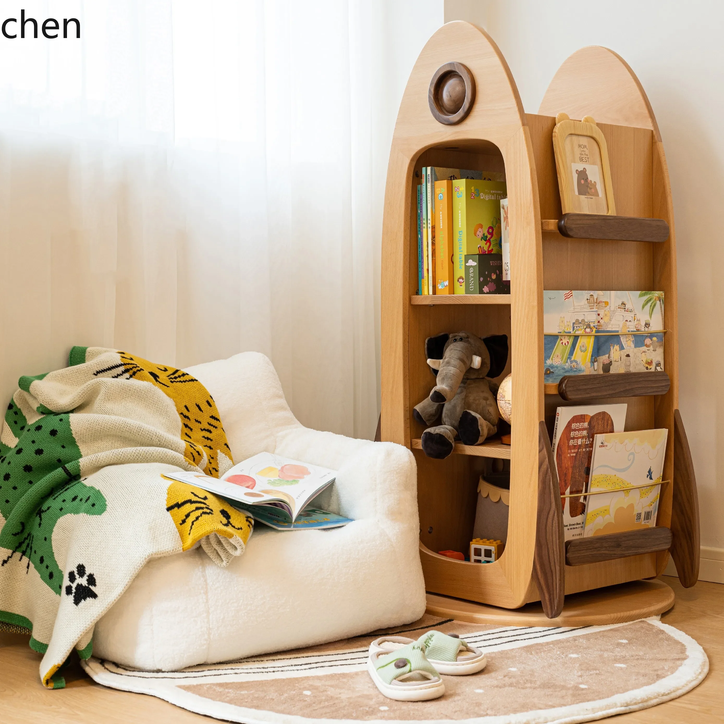 TQH-c13  All Solid Wood 360 Degree Rotating Bookshelf Multi-layer Bookcase Storage Cabinet Rack