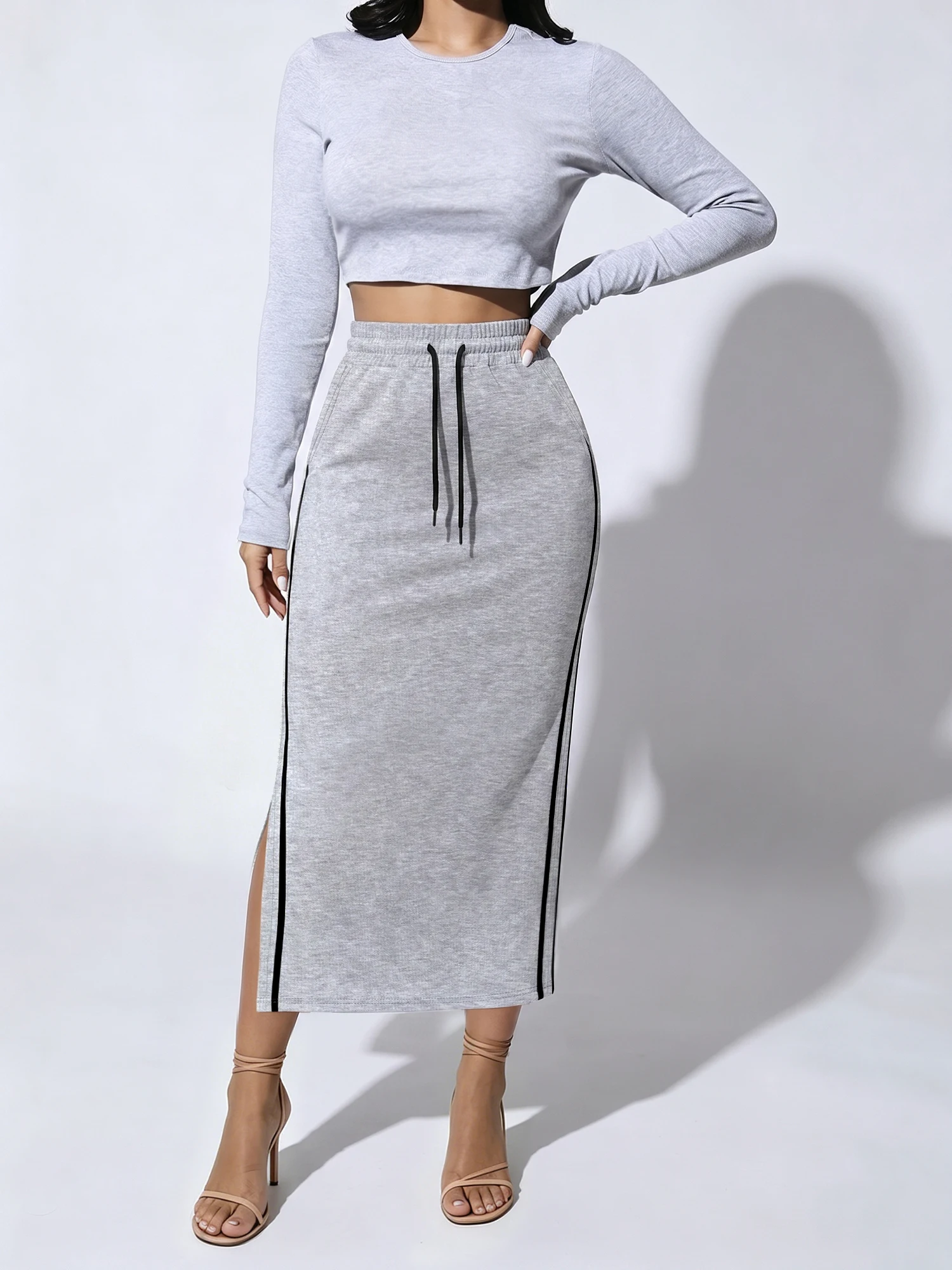 Simple Sporty Midi Skirt, Soft Stretch Jersey, Casual Business & Neighbor Meetup Attire