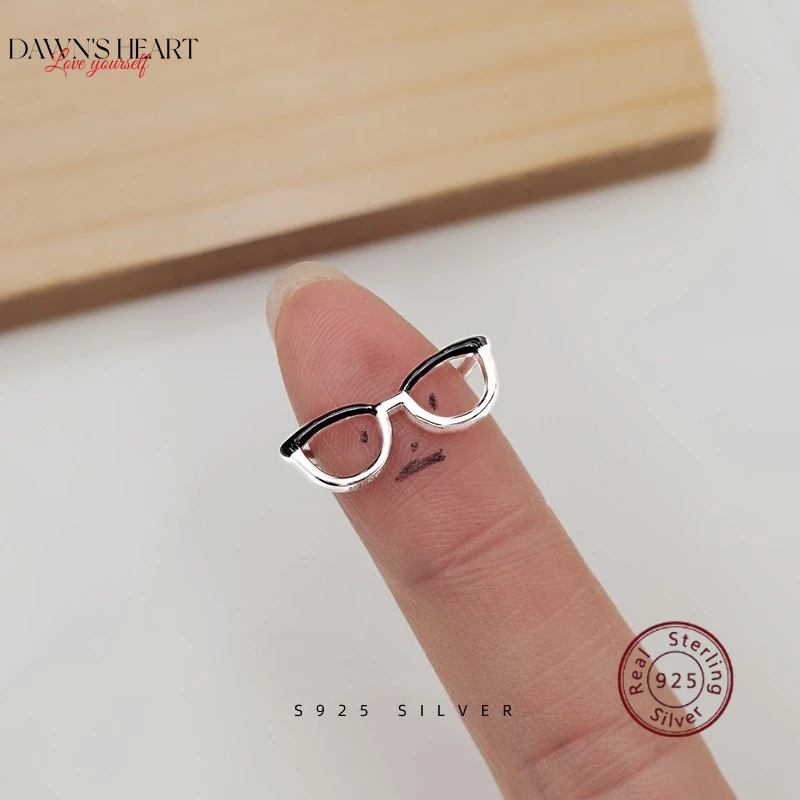 

DAWNS 925 Sterling Silver Glasses Mini Ring Opening Adjustable Rings for Women Fine Jewelry Minimalist Accessories