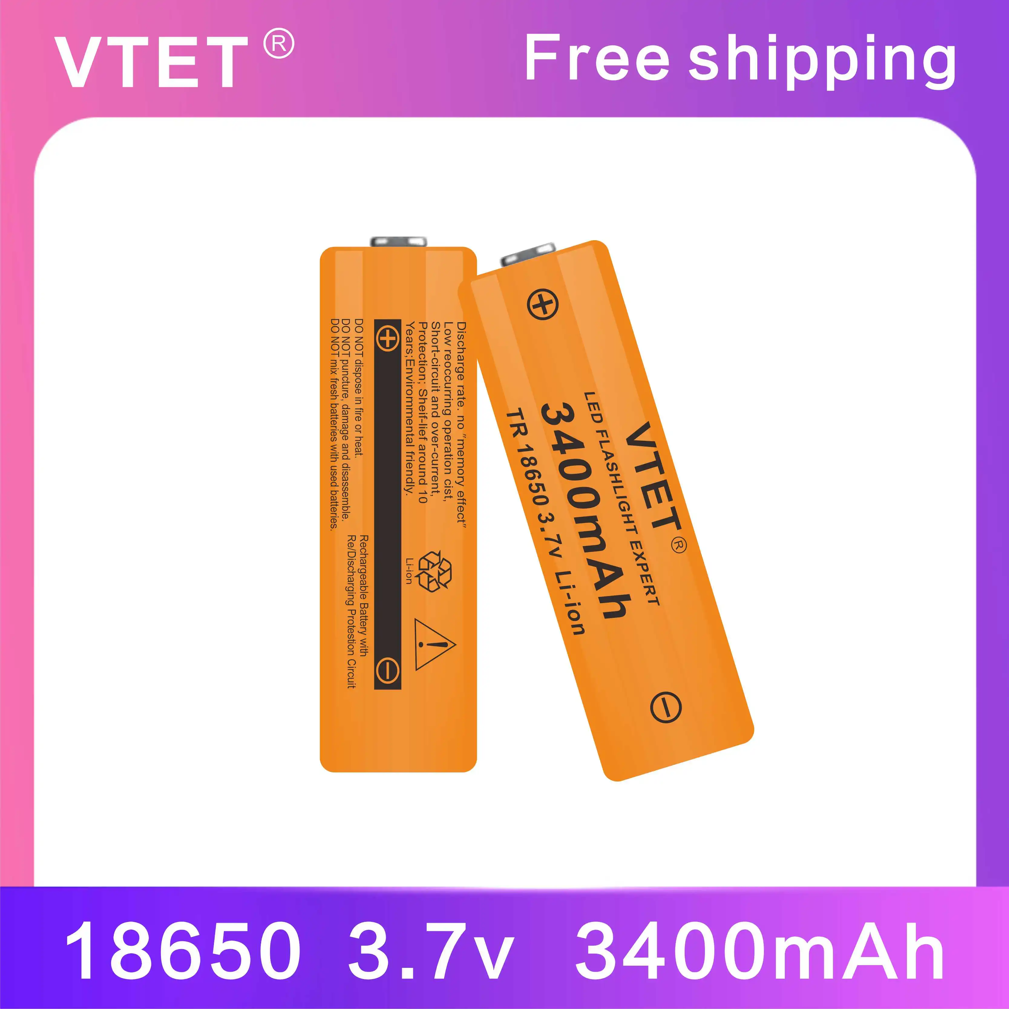 2024New3.7V 3400mAh Rechargeable Li-ion Battery for Led Flashlight Toys Fan Battery DIY Make High Quality Reusable18650 Battery