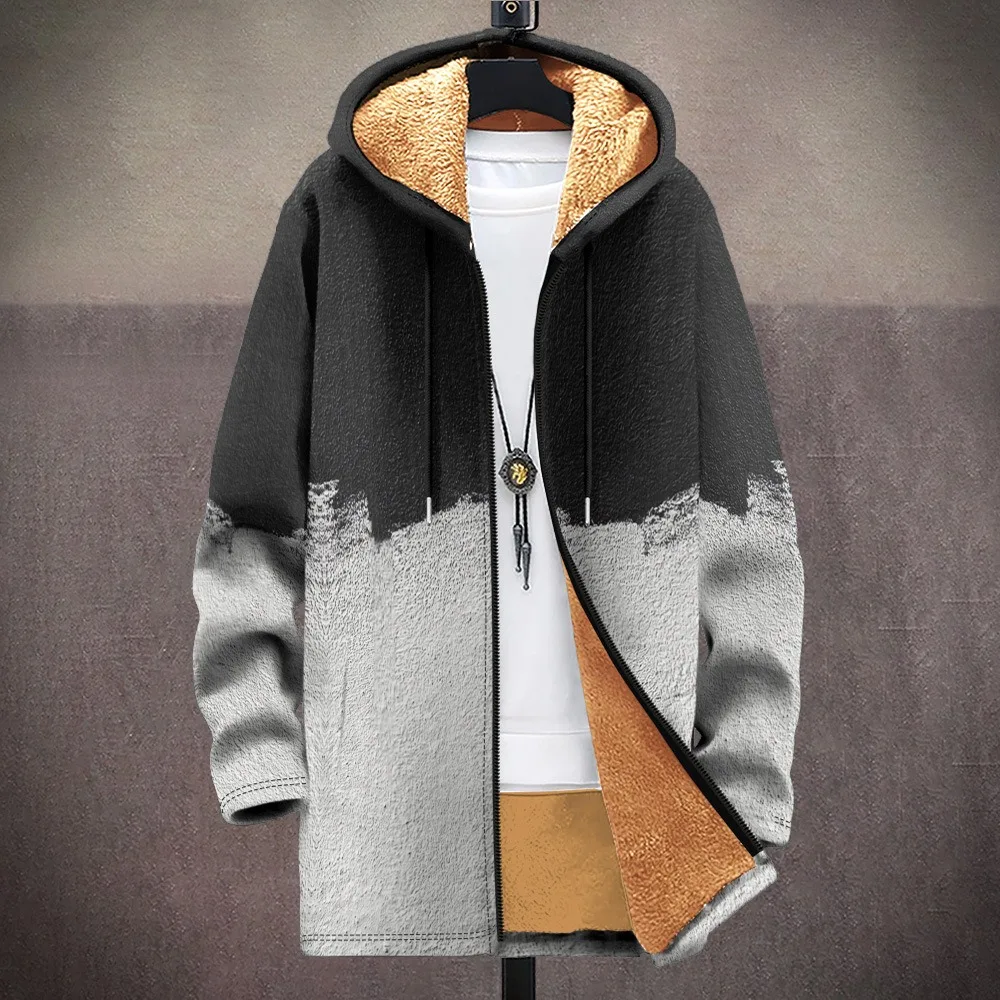 Men Cardigans Coats Black White Texture Printed Plush Thick Winter Abstract Art Graphics Jackets Casual Streetwear Clothing