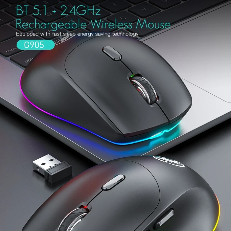 Wireless Bluetooth 5.1 Mouse 2.4G Rechargeable RGB Mice 4000DPI 6 Keys  40dB Mute Mouse For PC Laptop ipad Macbook