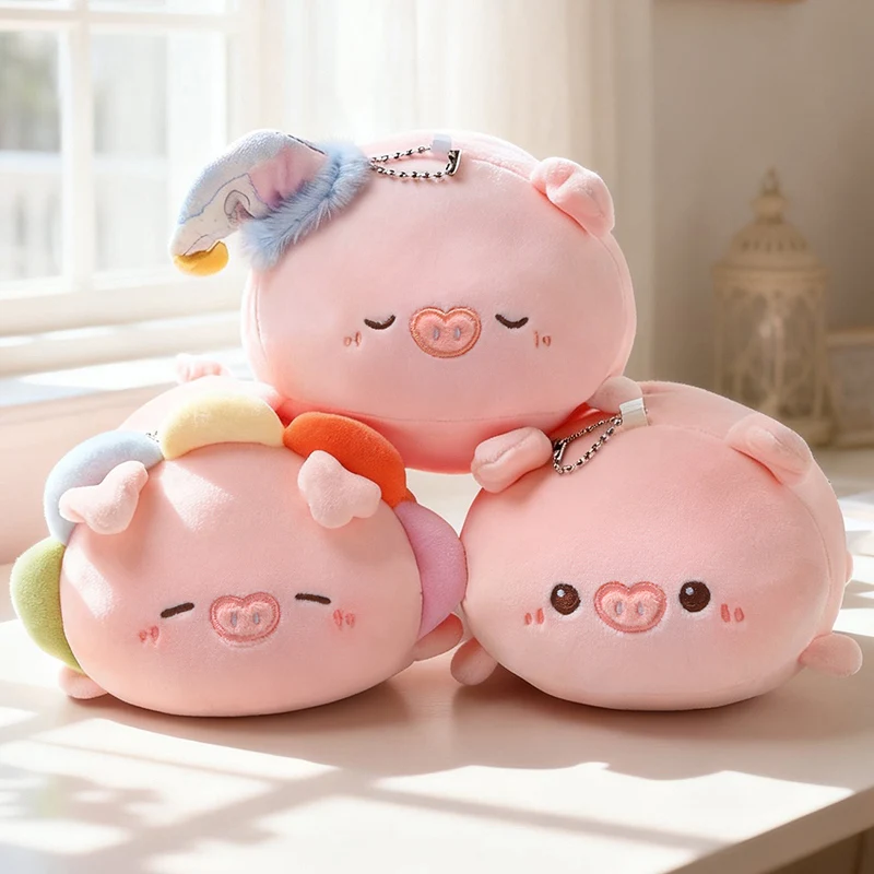 Pink Stuffed Pig Plain Pig Rainbow Tuft Pig Multi Size Round Lying Plush Toy with Soft Touch for Cuddle Comfort Relaxation
