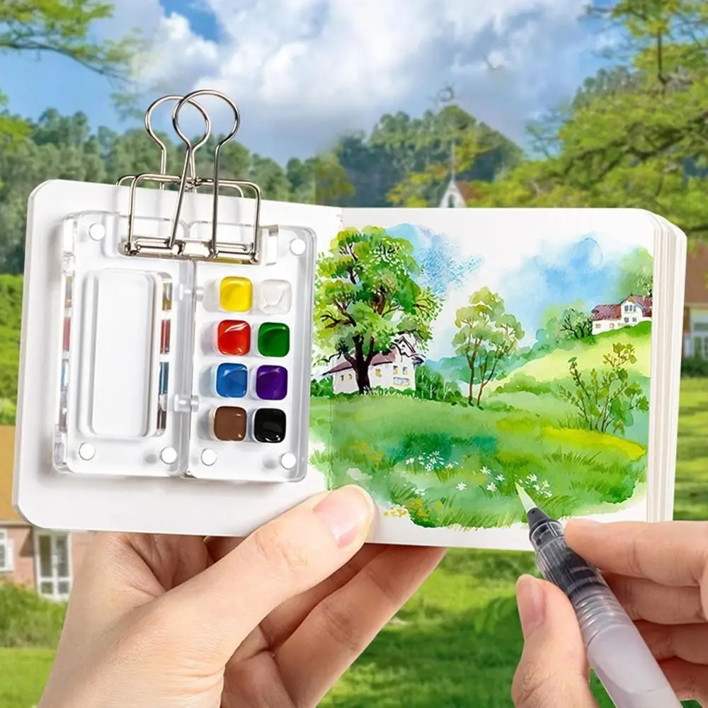 New with Clip Travel Paint Palette Durable Acrylic Travel Watercolor Palette 15 Gride Portable Grid Paint Box Painting Supplies