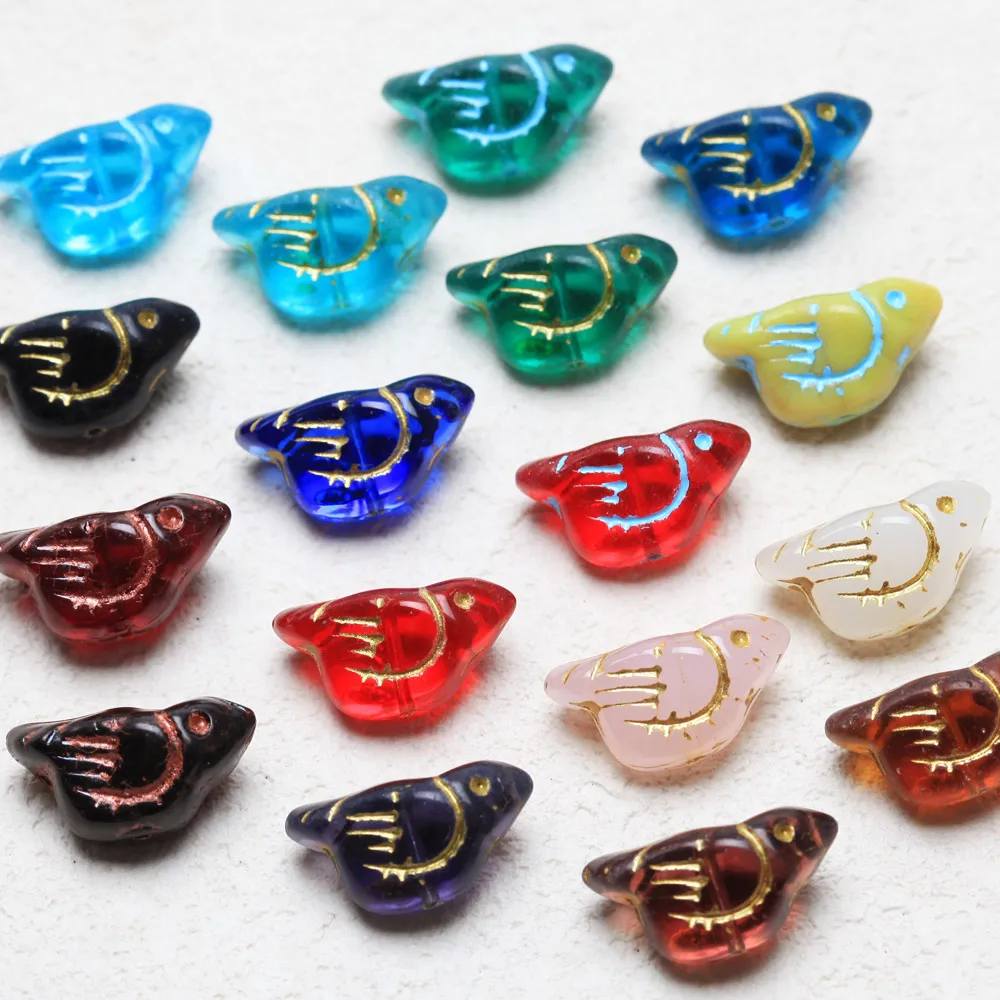 6PCS Three Dimensional Bird Glazed Charms Beads for Jewelry Making Bracelets Necklace Supplies DIY Glass Accessories 22*11mm