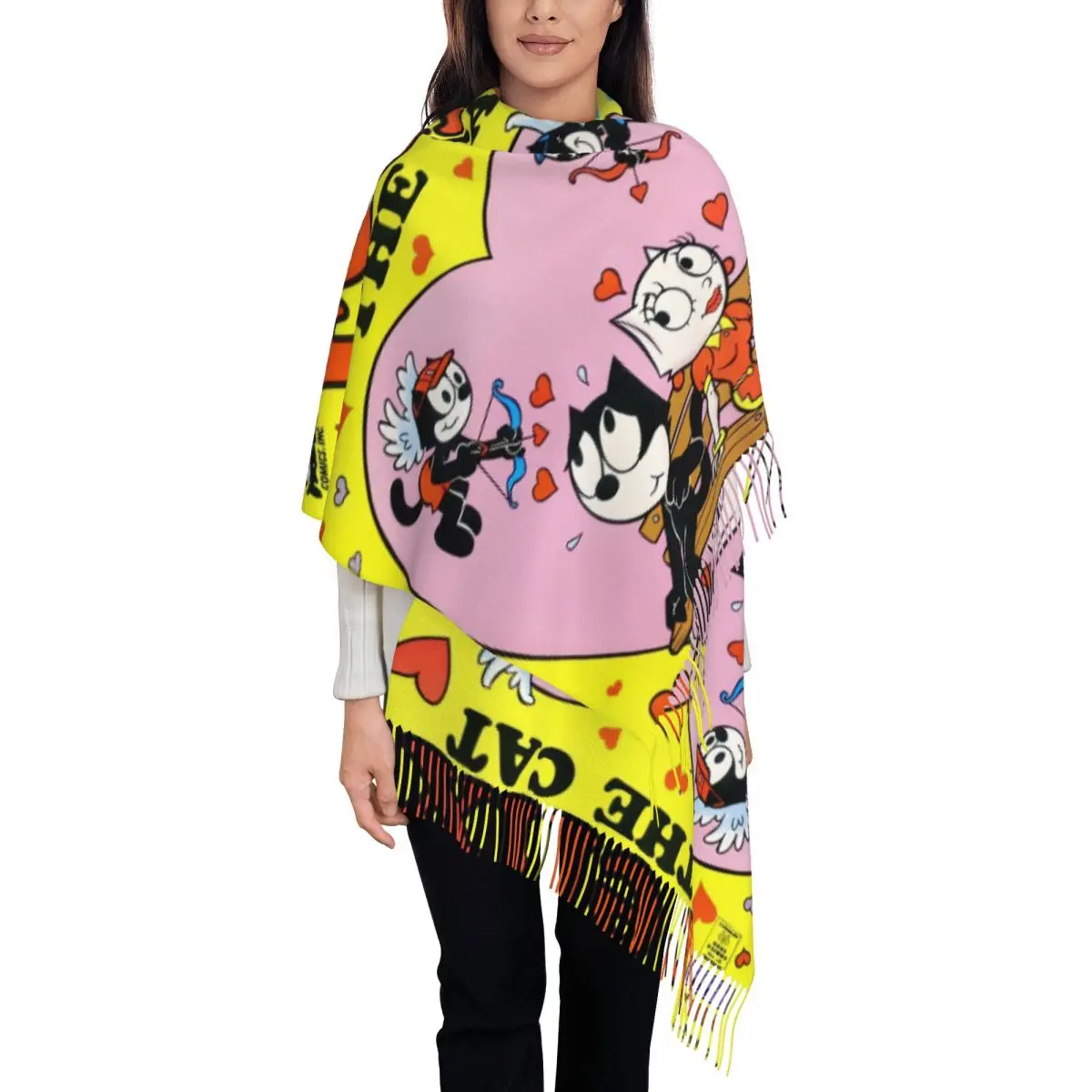 

Шарф с принтом на заказ, шарф с изображением кота Феликса, женские и мужские зимне-осенние теплые шарфы, аниме, шали, накидки