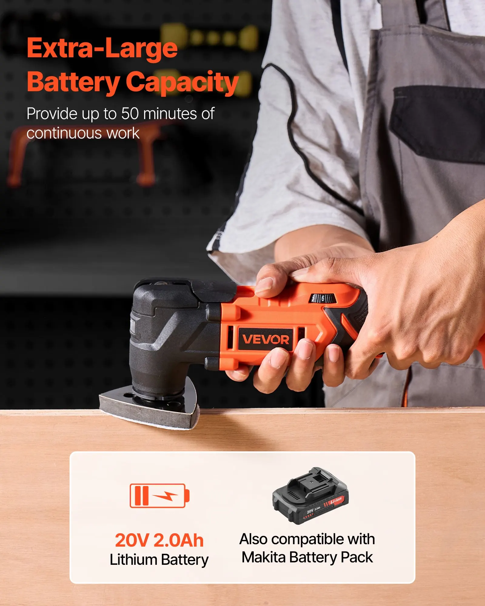 

Cordless Oscillating Tool, 20V Oscillating Multi Tool Kit With 6 Variable Speeds 8500 - 17000 OPM, 3.2° Oscillation Angle, 2