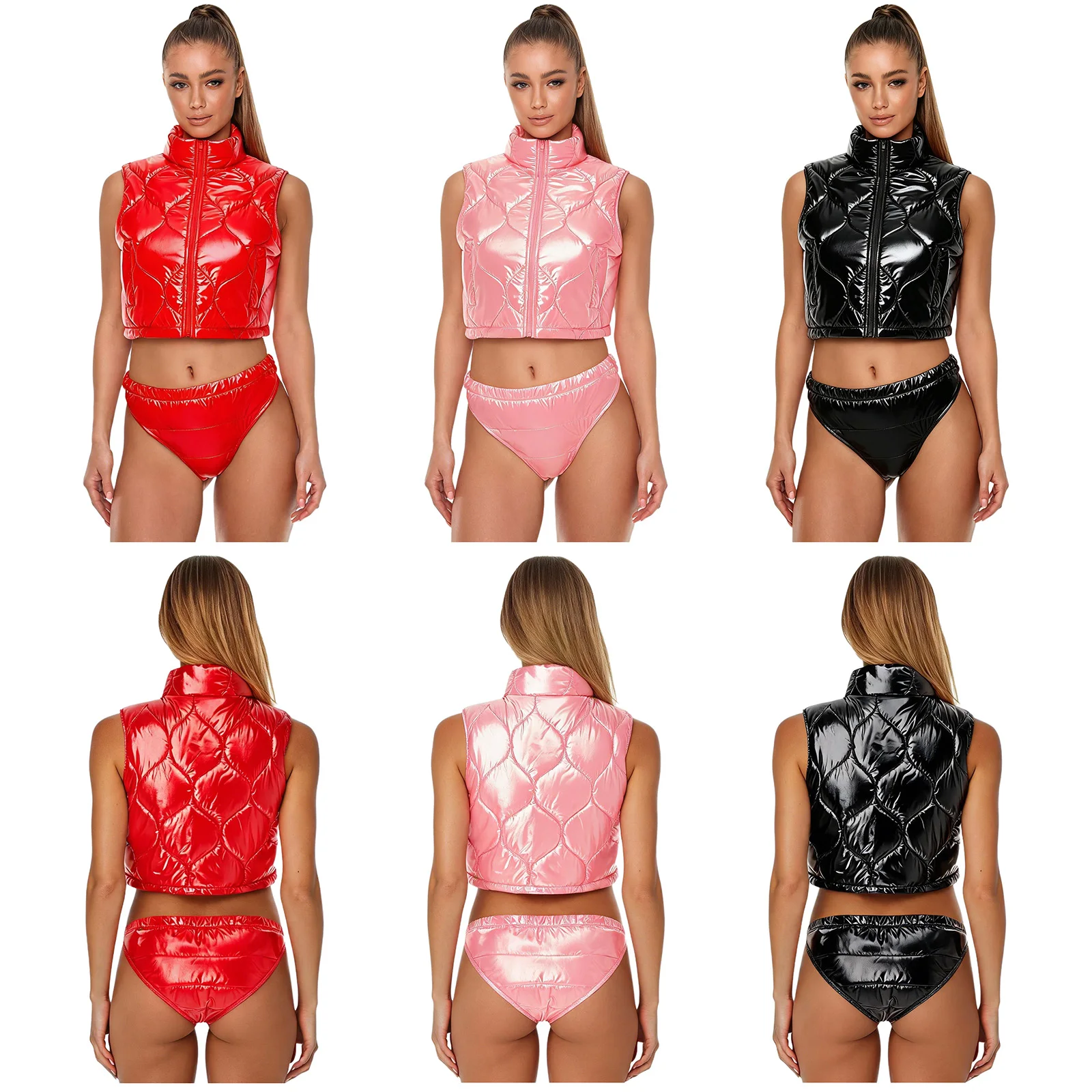 Women Quilted Puffer Warm Padded Sports Crop Vest Skirt Special Needs Adaptive Diaper Cover Briefs Clubwear Beachwear Sportswear