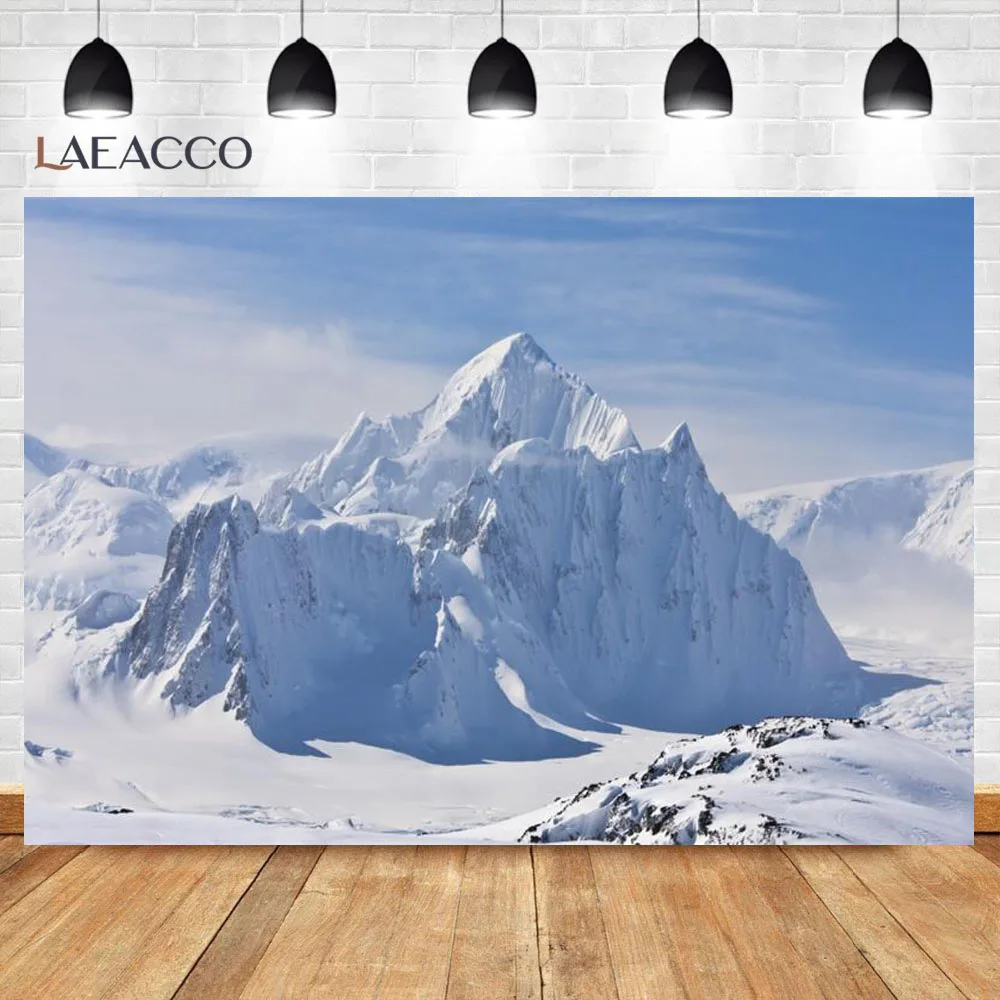 Laeacco Mountain Snow Winter Blue Sky Cloudy Natural Scenic View Photo Background Photography Backdrop Photocall Photo Studio