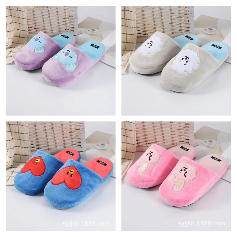 أنيمي الكرتون Bt21 كوكي Chimmy نعال قماش Y2K الخريف الشتاء جديد المنزل ارضيات داخلية أحذية زوجين نعال من القطن الدافئة الهدايا