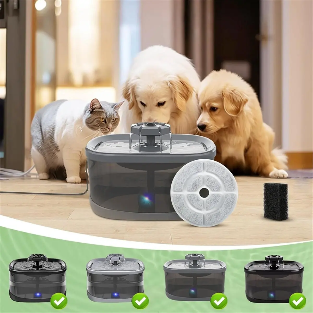 【Newest AT03】Cat Water Fountain Filter & Pump Filter Sponges for & 2.5Gal / 9.5L Pet Water Fountain Dispenser 12+12