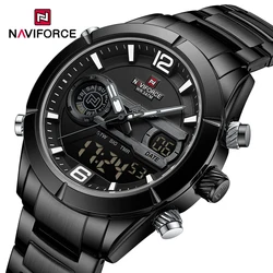 NAVIFORCE Trend Casual LCD Display Man‘s Wristwatch Analog Digital Quartz Watches for Men Stainless Steel Band Male Clock NF9232