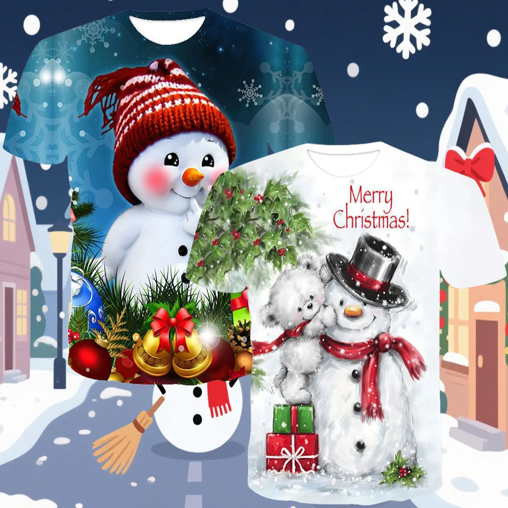 

Adult/children's Christmas Party Gift Fashion Cartoon Print Short Sleeve T-shirt New Sport Running Training Breathable Loose Top