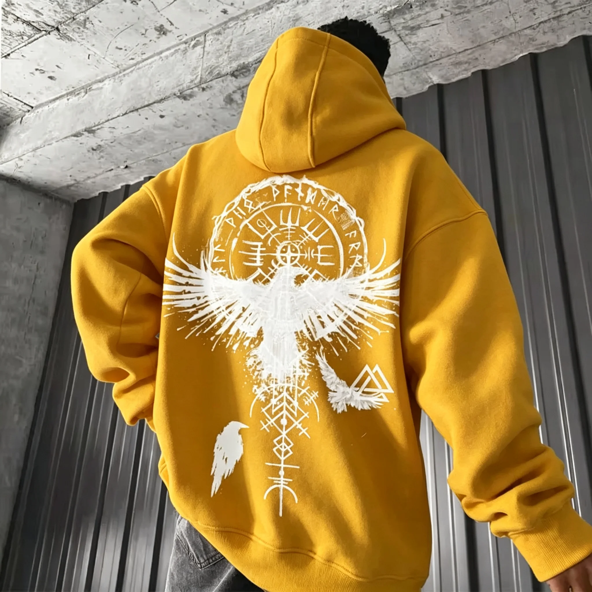 2026 Herren Y2K Viking-Totem-Adler-Print Hoodie Herbst Winter Lässiger Pullover Sweatshirt Lockerer Streetwear Alltags-Outdoor-Sport-Oberteil – Detail 17