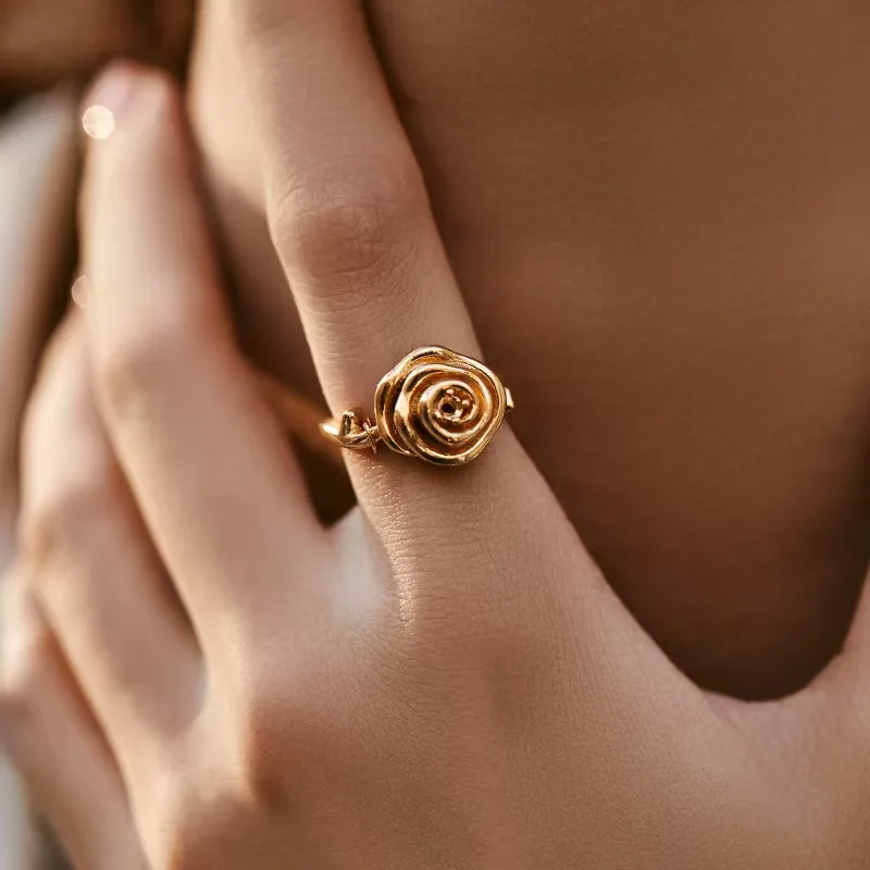 1 Dollar Stainless Steel Colorfast Ins Jewelry Set Gold Petal Daisy Eardrop Stud Earring/Titanium Rose Ring For Women Colorfast