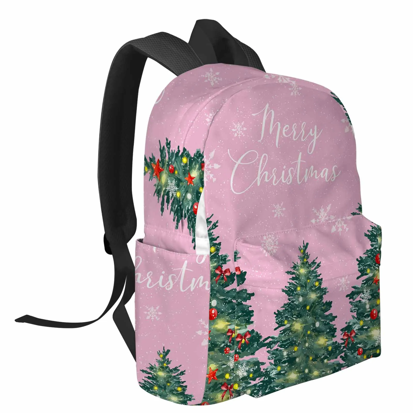 Christmas Tree Lights With Pink Background Backpack School Bags for Teenagers Students Laptop Bag Women's Casual Travel Backpack