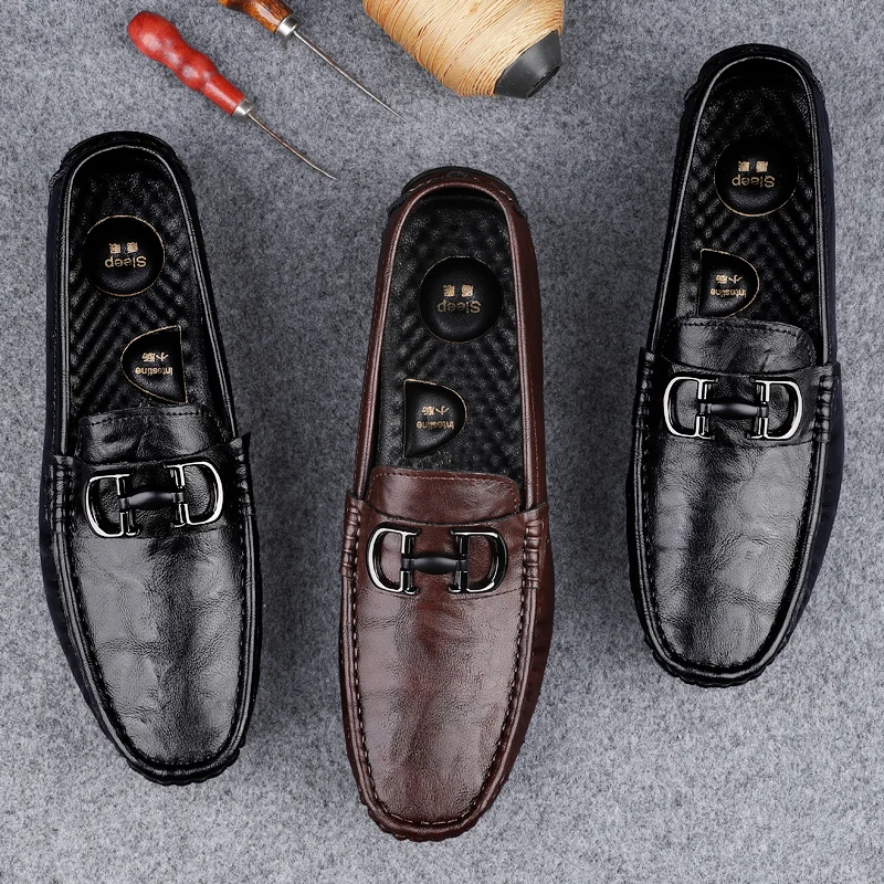 

Модные легкие мужские кожаные туфли из натуральной кожи, мягкие удобные нескользящие повседневные мужские туфли ручной работы