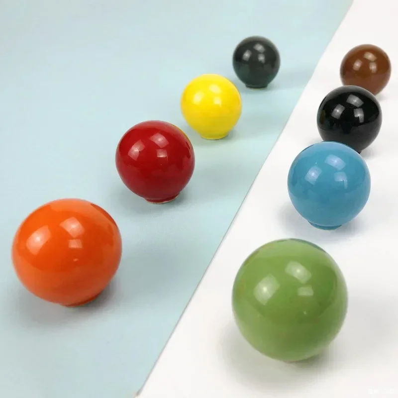 Colored Ceramic Handles Modern Minimalist High End Kids Room Wardrobe Doors Cabinets Drawers Cute Ball Handles