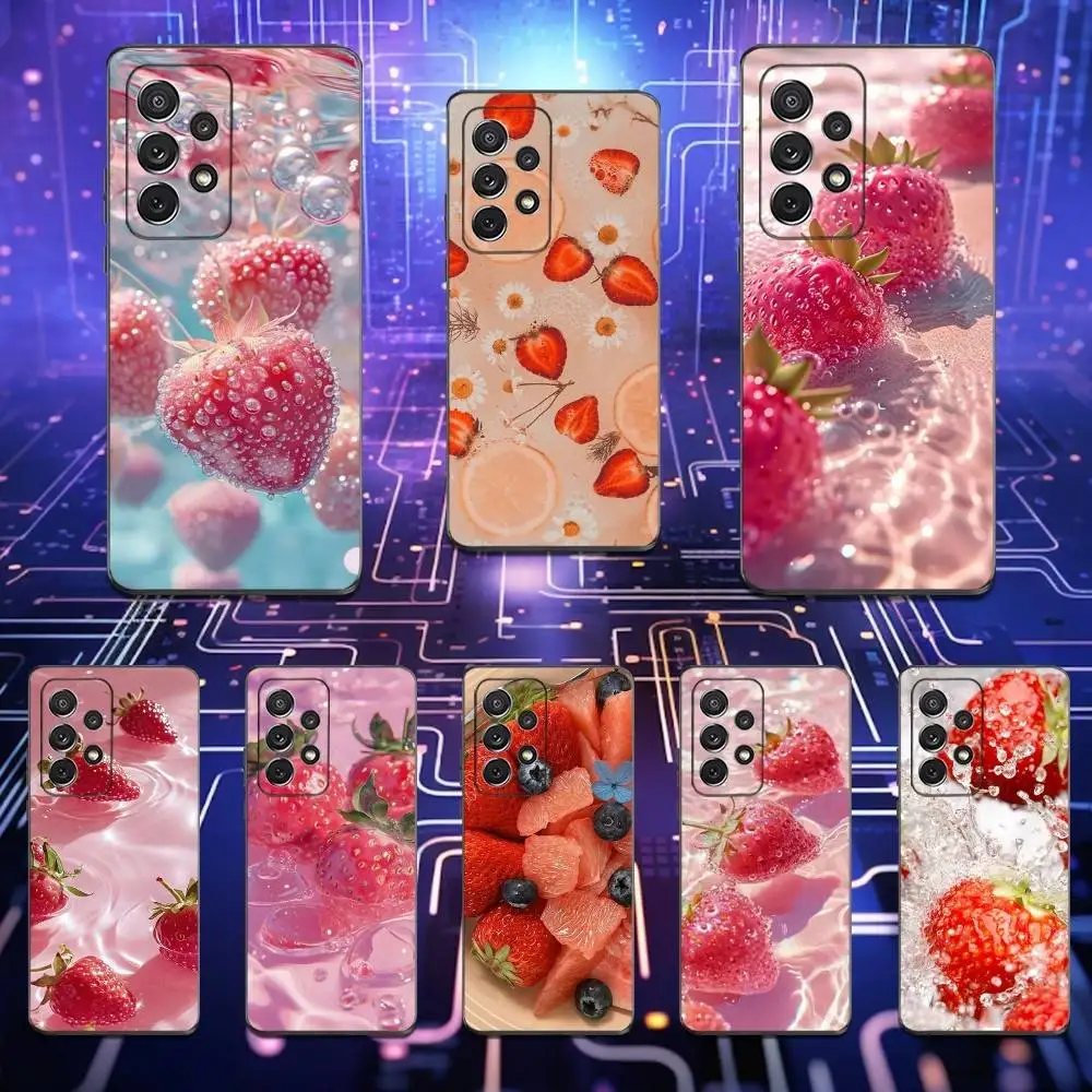 

Cute Fruit Strawberr Phone Case For Samsung S25,S24,S23,S22,S21,S20,S10,Ultra,Plus,Lite,FE,Soft Silicone Black Cover