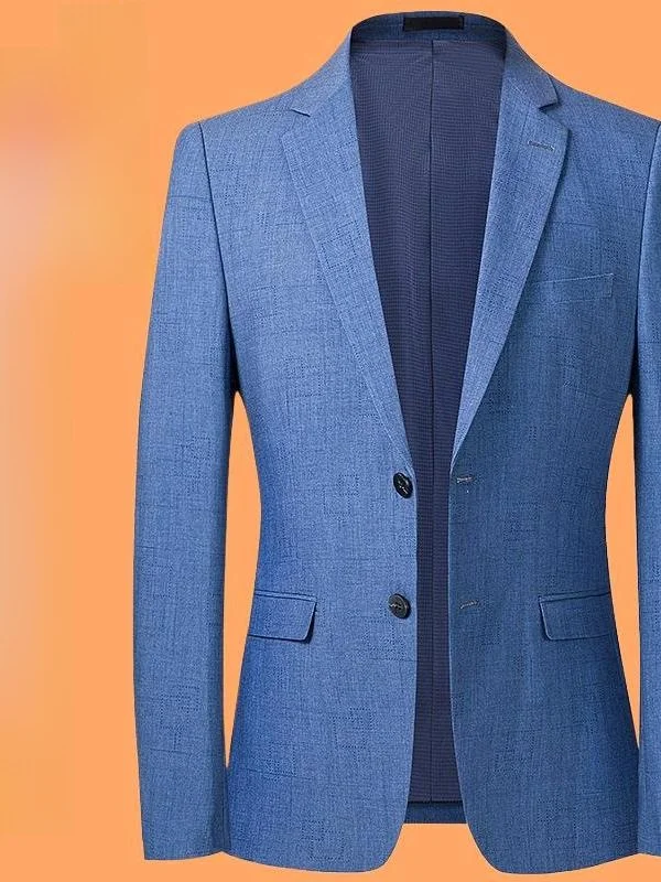 

Slim Fit Casual Men's Suit Thin Spring Autumn Blue No Ironing Needed Male Outerwear Jacket Comfortable Fiber Material