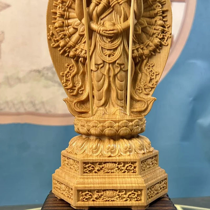 Picture 6: wood carving Thousand-hand Avalokitesvara Bodhisattva sculptures figurines Buddhist figures Home Room Office Feng Shui Statue