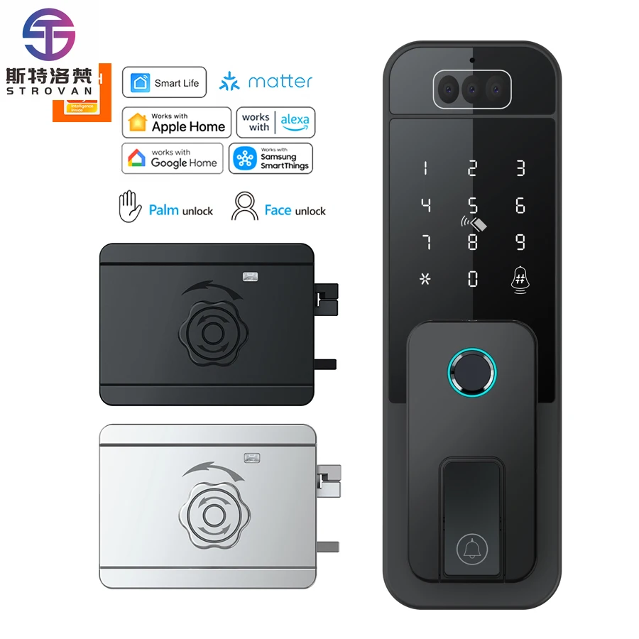 

STLF Matter Tuya Smart Rim Lock with Face Unlock Palm Vein Biometric for Gate Door Electronic Digital WiFi Security Locks