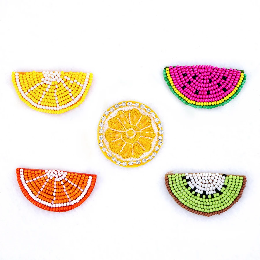 1 Piece 4.4*2.4 cm Cartoon Lemon Sew on Handmade Beaded Patch Cute Fruit Patch for Garment DIY Decoration Applique