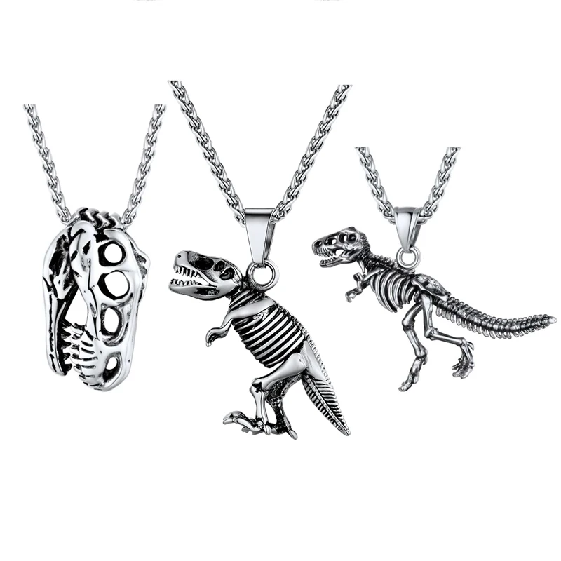 ChainsPro Dinosaur Necklaces Skeleton Pendant 316L Stainless Steel Gothic Tyrannosaurus Rex Skeleton Skull Necklace Gift Choice