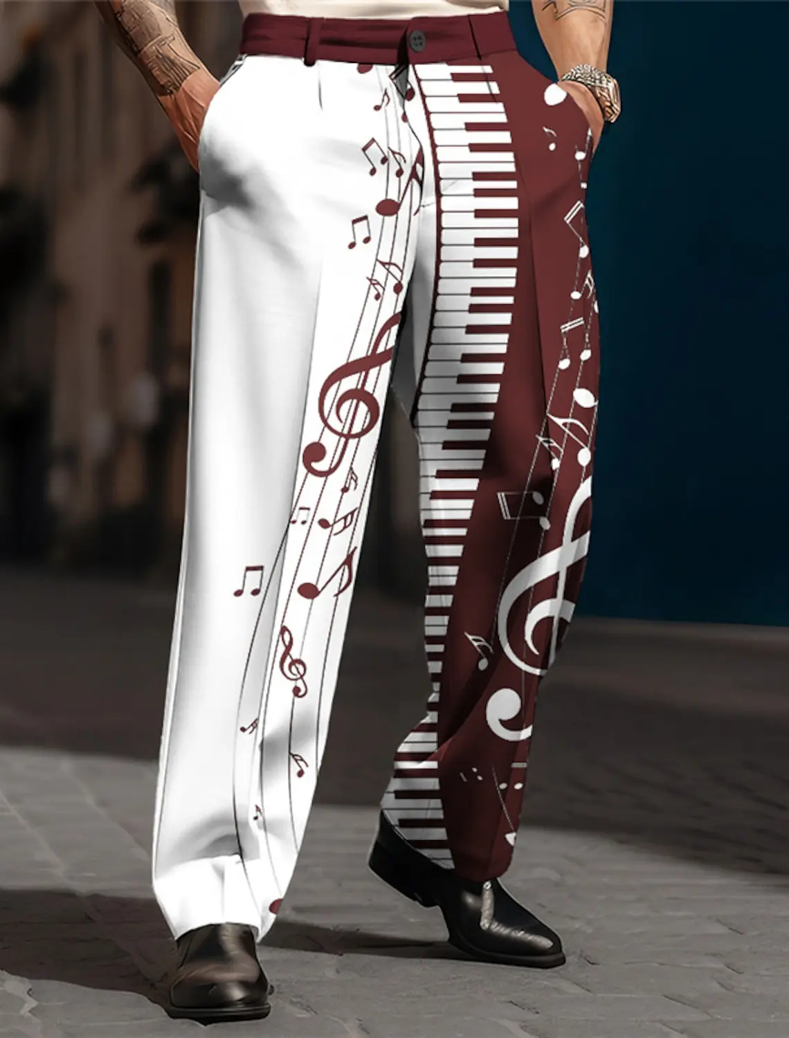 2025 Men\'s New Comfortable Piano Music Pattern Printed Fashion Casual Pants Large Loose Daily Breathable Straight Leg Pants