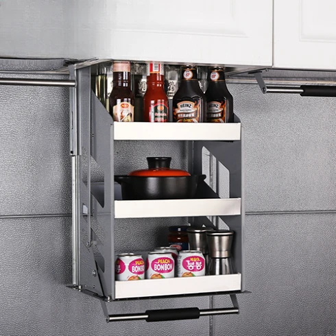 

Stainless steel lift basket kitchen cabinet top cabinet seasoning basket