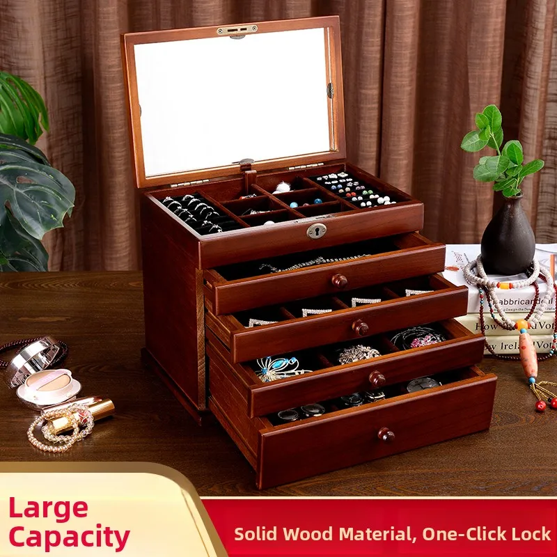 

High-End Wooden Jewelry Box Princ Hand Accory Storage Box Wood Multi-Layer Large Capaci Birthday Wedding Gift