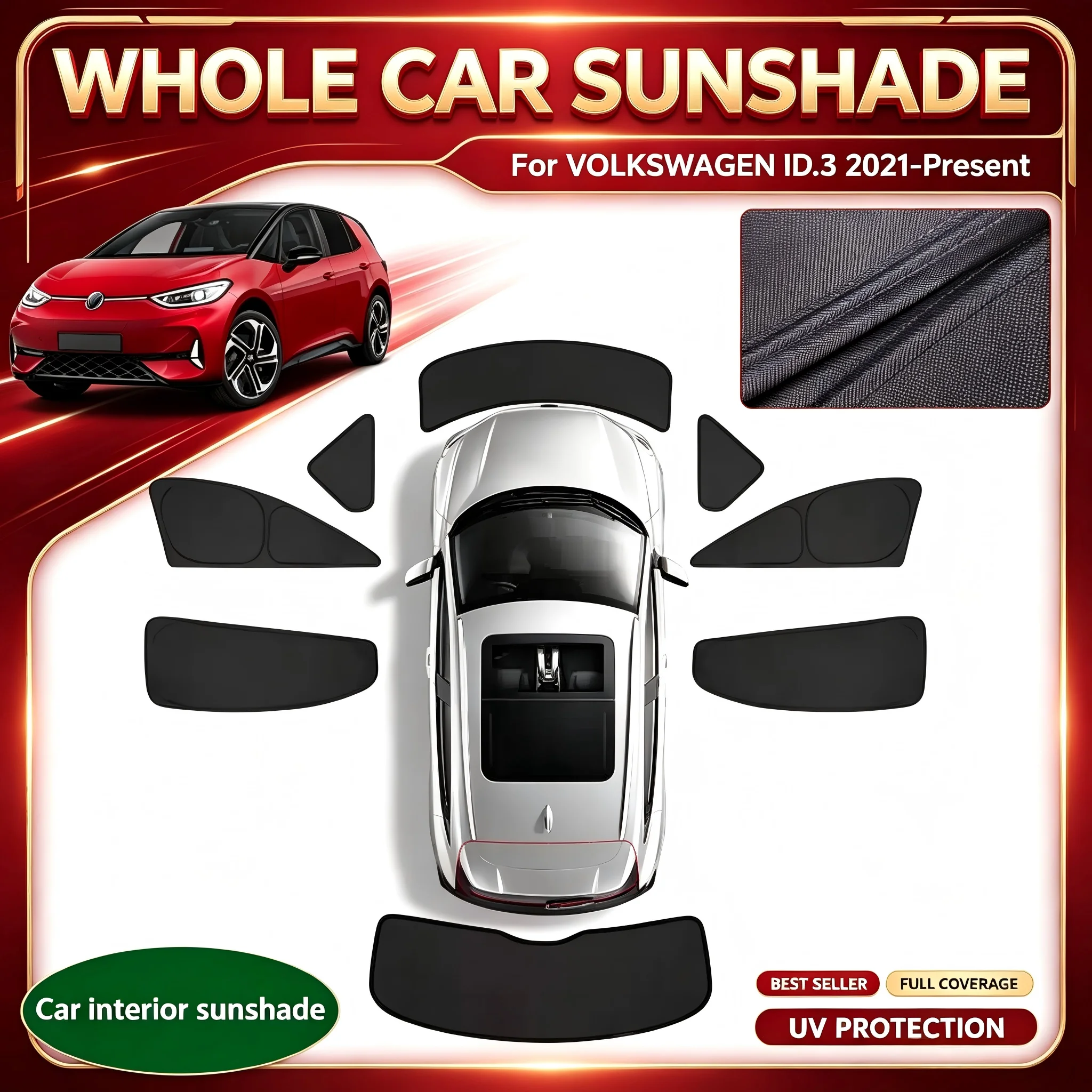Privacy Light Blocking Window Sunshade Heat Insulate Anti UV Protective Cover For Volkswagen ID.3 2021-Present Camping EV Parts