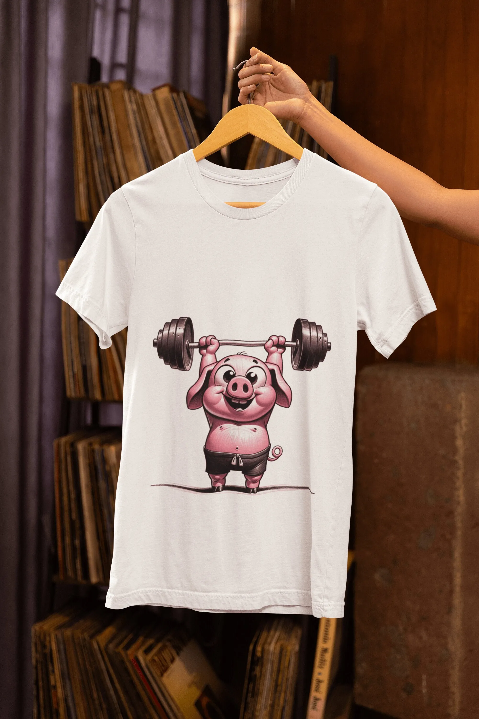 Pig Powerlifter T Shirt Funny Gym Weightlifting Piggy Cute Animal Workout Gear Fitness Enthusiast Cotton Top