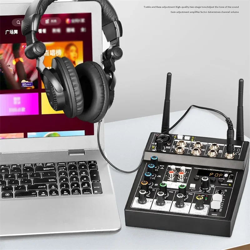 Microfono senza fili con mixer audio 4 canali Karaoke Microfono Bluetooth DJ per studio TV Computer Casa 2025 Festa in chiesa Matrimonio