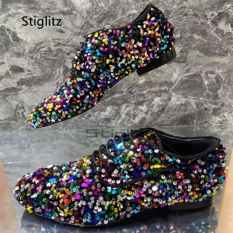 

Mixed Color Bling Sequin Men's Shoes Glitter Wedding Shoes Handmade Spring Summer Dress Shoes Men's Flats Casual Show Shoes