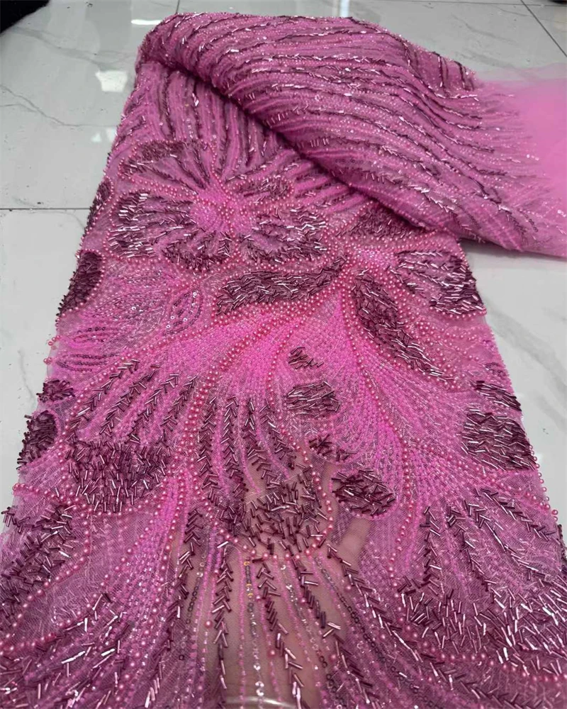 

Роскошная высококачественная нигерийская африканская кружевная ткань с бисером и вышивкой блестками для шитья платьев во французском стиле