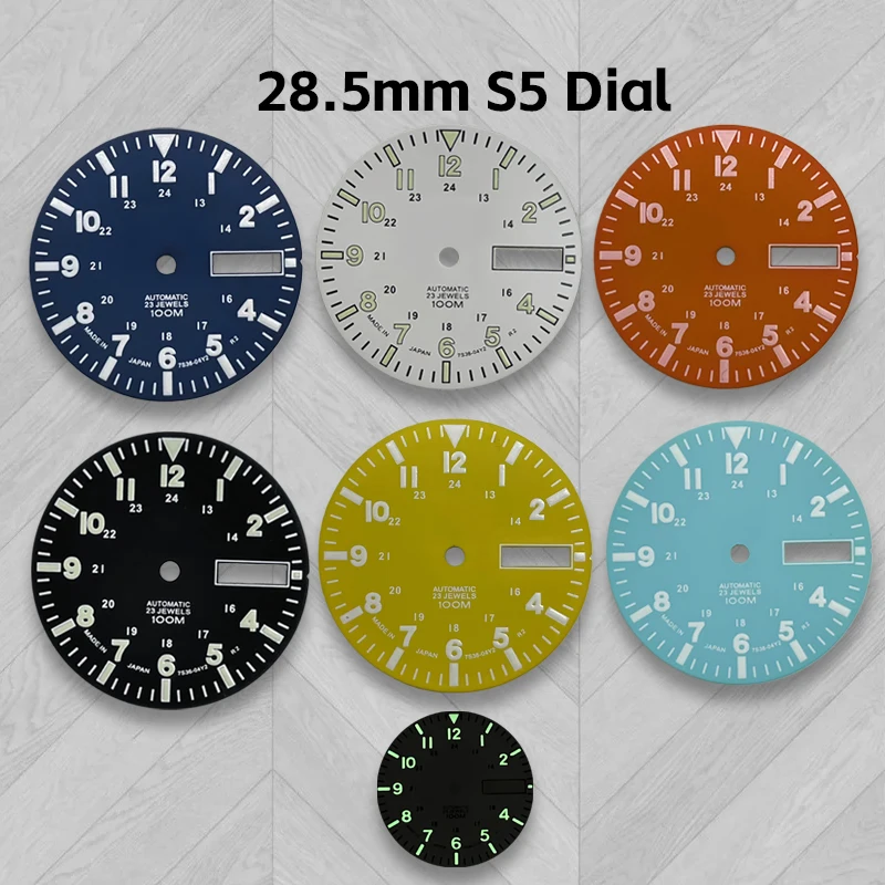

Vintage NH36 Dial 28.5mm S5 Logo Green Luminous Suitable for NH36/4R36 Movement Mechanical Watch Modification Parts