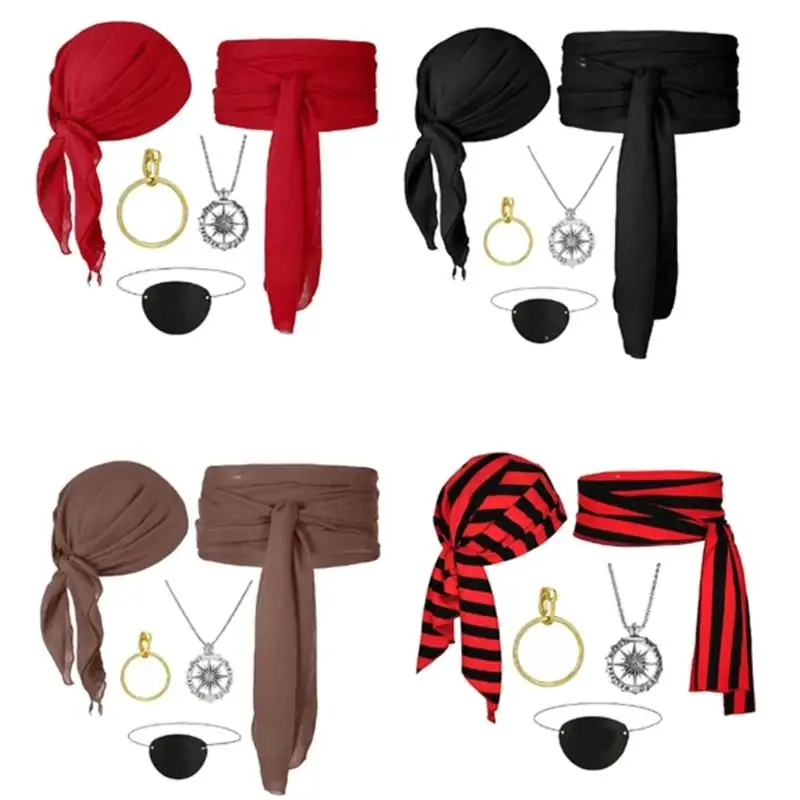 Accessoires Costume Pirate d'halloween 652F, foulard Bandana médiéval, ceinture ceinture, patchs pour les yeux, boucles