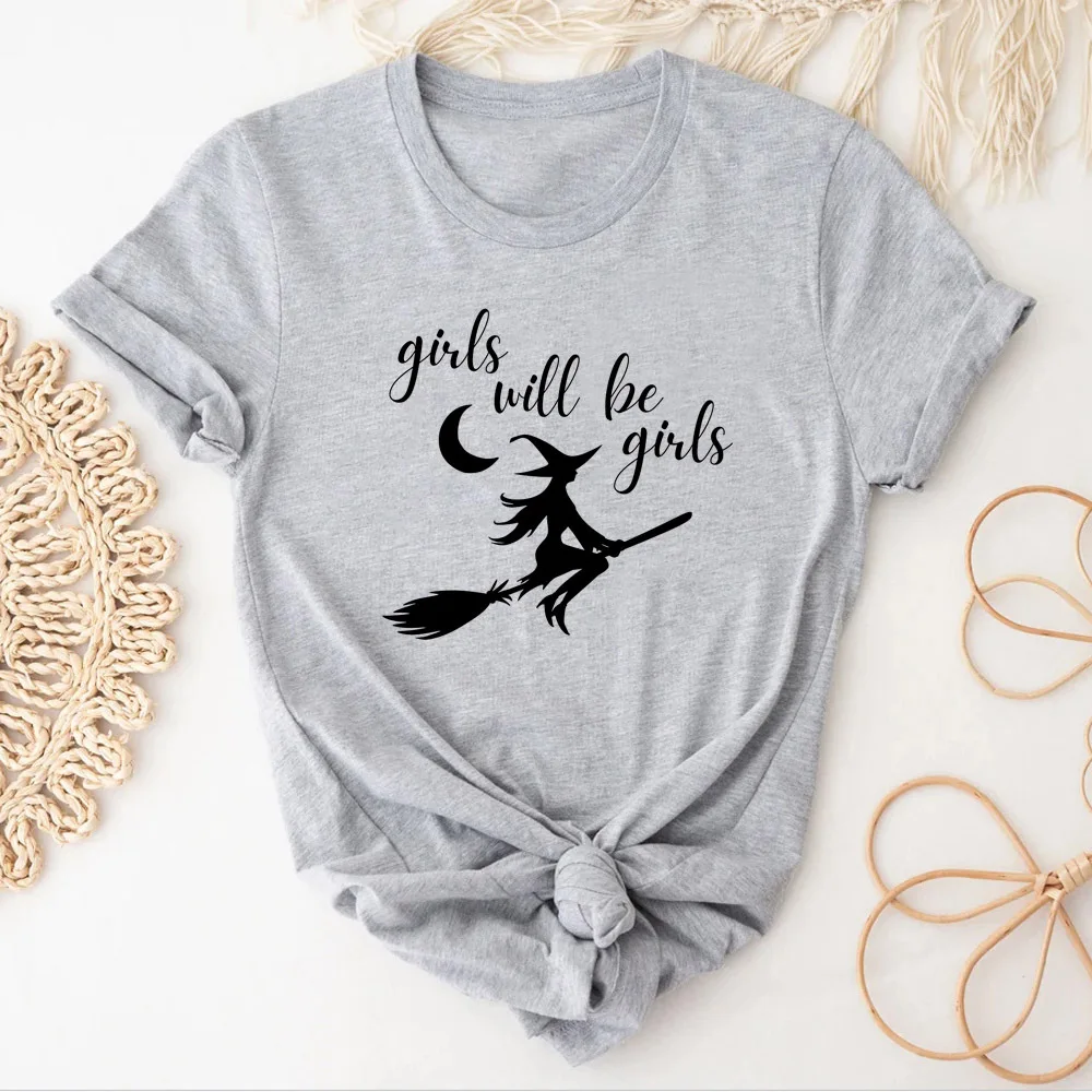 Girls Will Be Girls Witch shirt teen Breathable Y2k kawaii hip hop t-shirt Psychedelic University Comfortable 2000s Grunge