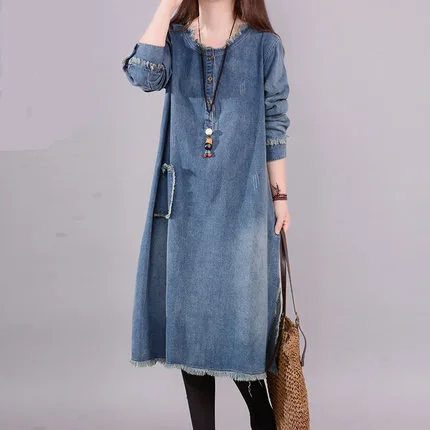 Trendy Fall Dress with Distressed Pockets, Long Sleeves