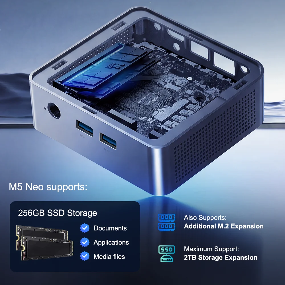 Ninkear M5 Neo Mini Pc, Intel Pentium Gold 5405U, 8GB RAM 256GB SSD, Windows 11, Dual Hdmi, Wifi 5, Bluetooth 5.0, 2Tb Expansion Triple-Screen Display