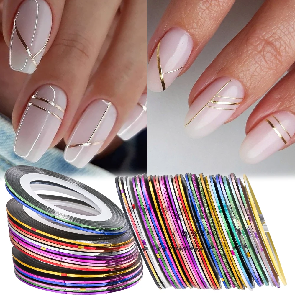10 Teile/los Gold Silber Nagel Striping Band 1mm 2mm 3mm Metallic Garn Linie Nail art Aufkleber holographische Rollen DIY Nagel Tipps Aufkleber
