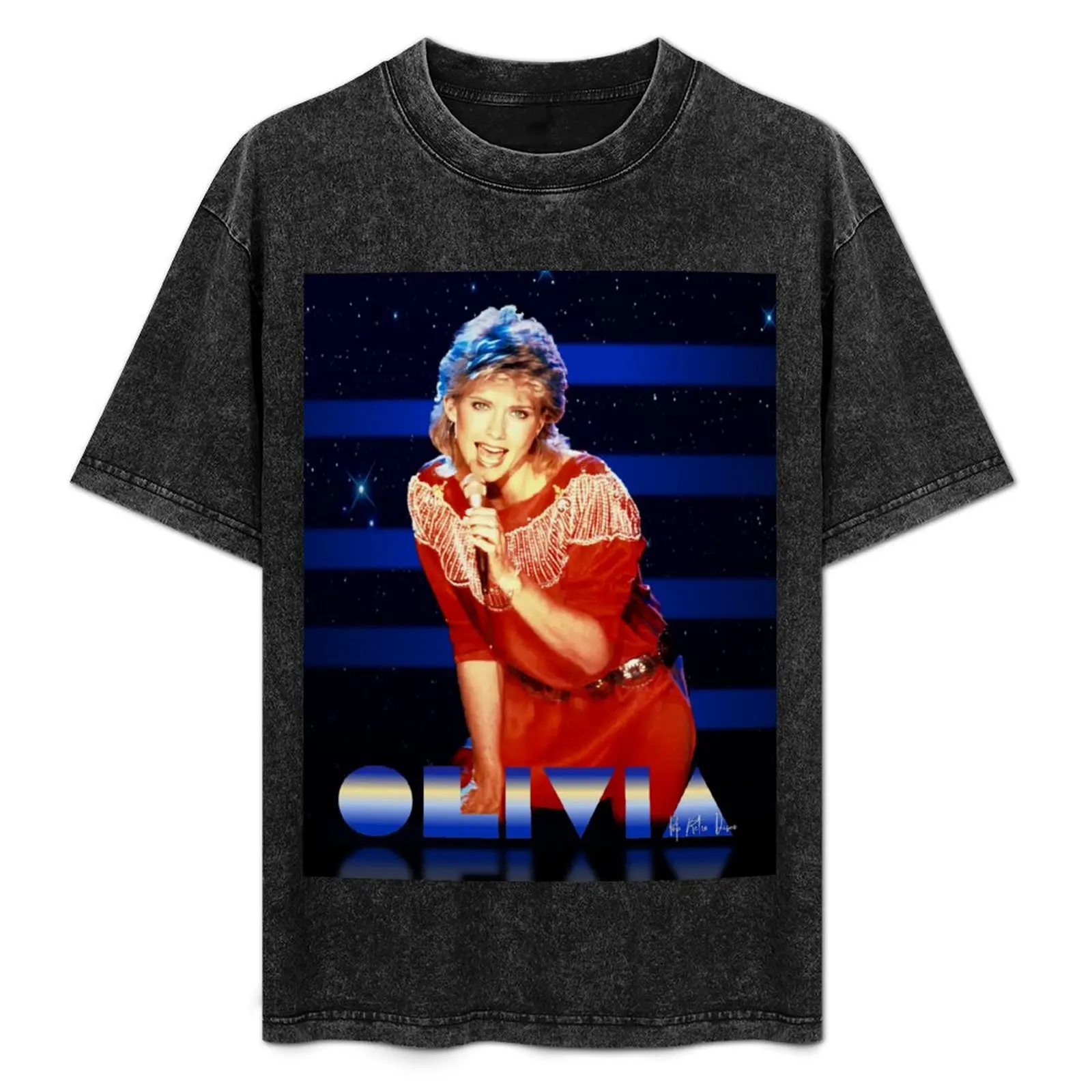 

Olivia Newton-John Number One in the 1980s Designed by PopRetroDisco T-Shirt oversizeds cheap stuff mens plain t shirts