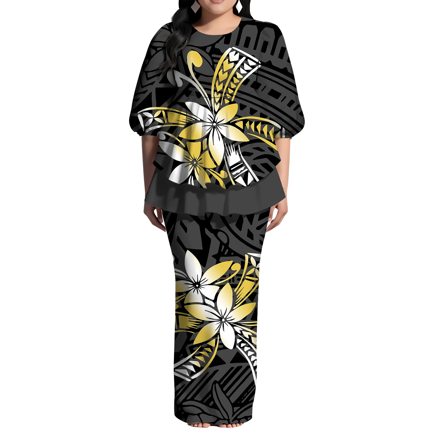 Polynesian Custom-Made Women'S Dress Features Loose Fishtail Hem Slit Back Design Long Dress Samoan Tribal Pattern Prints