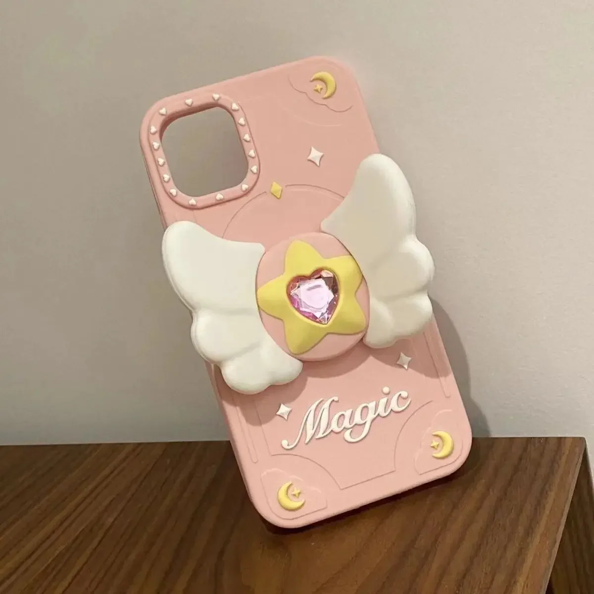 Small Stereo Star Wings Silicone Soft Shell Phone Case  for  IPhone 11 12 13 14 15 Pro Max  Shockproof Back Cover Pink Cute Case