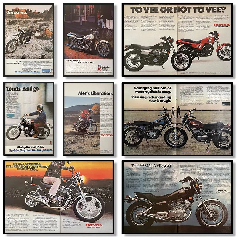 Vintage Motorcycle 60s 70s 80s Magazine Page Ad Poster Retro Advertisement Canvas Art Picture Wall Mechanical Lover Home Decor